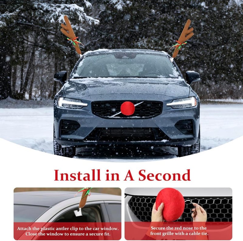 Jaxbo Premium Reindeer Antlers & Nose for Car - Reindeer Car kit with Festive Bells for Christmas - Rudolph Christmas Decorations for Cars, Truck, SUV - Image 5